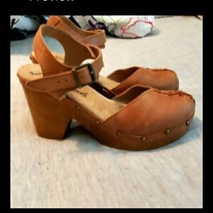 Free People,Clog Heel Sandals,made In Spain,chunky,strappy,7.5to8,boho,hippie,